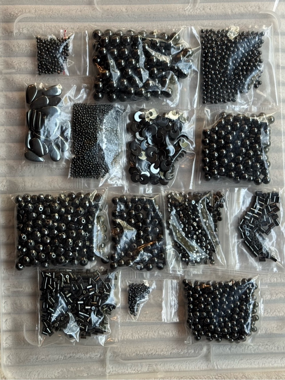 14 bags various sizes and shapes hematite beads for jewlery and crafts
